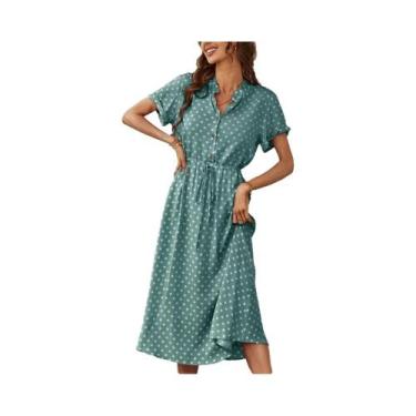 Imagem de Vestido Midi Casual De Verão Com Estampa De Poá Para Mulheres, Vestido