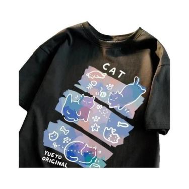 Imagem de Camiseta Feminina De Verão Respirável Com Estampa Engraçada De Gato Es