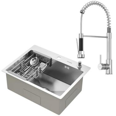 Imagem de Kit Cuba Gourmet Quebec 60cm Aço Inox 304 e Torneira Gourmet Genebra M