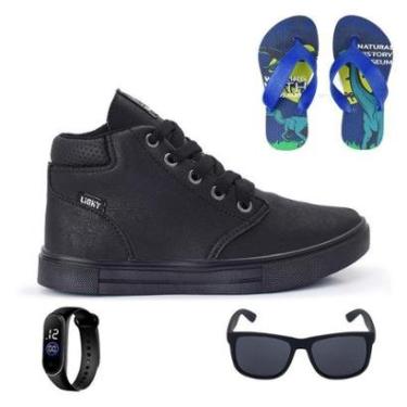 Imagem de Tênis Botinha Infantil Masculino Casual Cano Alto Confortavel + Chinelo + Oculos + Relogio-Masculino