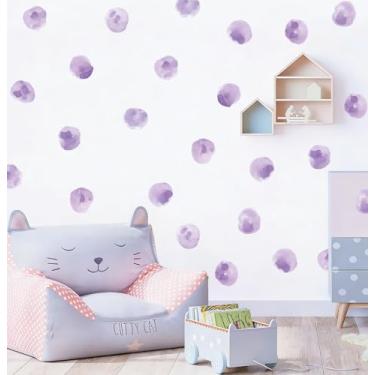 Imagem de Decalques de parede de bolinhas em aquarela arco-íris coloridos removíveis adesivos redondos para crianças, bebês, meninas, sala de jogos, berçário (roxo)