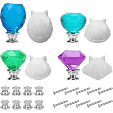 Imagem de Kit de molde de puxador de resina epóxi com 4 peças – moldes de silicone com alça de gaveta de cristal para fundição de resina, fabricação de armário faça você mesmo