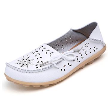 Imagem de VenusCelia Mocassim feminino respirável confortável para caminhada para escritório, Branco (cortes), 41