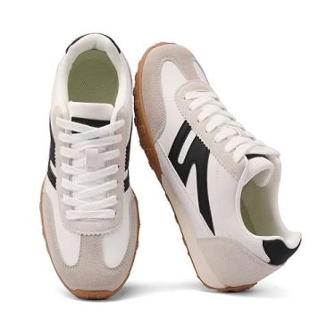 Imagem de Tênis feminino retrô moderno com palmilha de espuma, sapatos casuais para caminhada, tênis clássico, antiderrapante, confortável, Off-white, 38