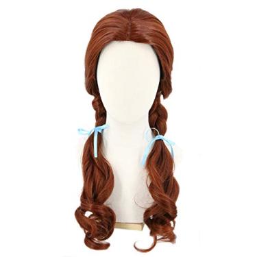 Imagem de Topcosplay Peruca feminina marrom avermelhada longa com tranças cosplay fantasia Halloween perucas