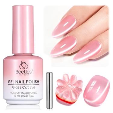 Imagem de Esmalte Beetles Grapefruit Glow Pink Cat Eye Gel – 15 ml Spring Gel Polish Glitter Pink Cat Eye Magnético Translúcido Efeito vítreo Absorver UV French Nail Art Design DIY Manicure Presente para