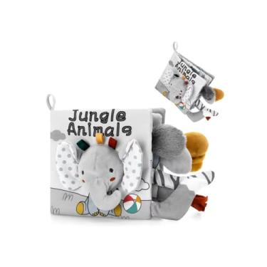 Imagem de Livro Sensorial de Pano para Bebês 0-12 Meses, Brinquedo Educativo Montessori, Caudas de Animais 3D com Texturas, Páginas com Som de Amassadinho e Mordedor de Silicone, Estímulo Tátil e Auditivo
