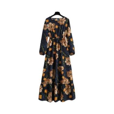 Imagem de Vestido Maxi Floral Feminino Para Primavera E Verão, Casual, Manga Lon