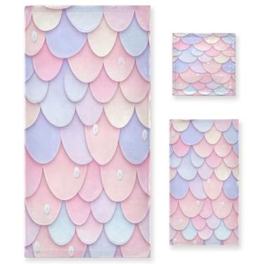 Imagem de xigua Conjunto de toalhas de banheiro em escala de sereia toalha de banho macia absorvente de 3 peças toalha de mão toalhas decorativas para banheiro, academia, hotel, praia, piscina