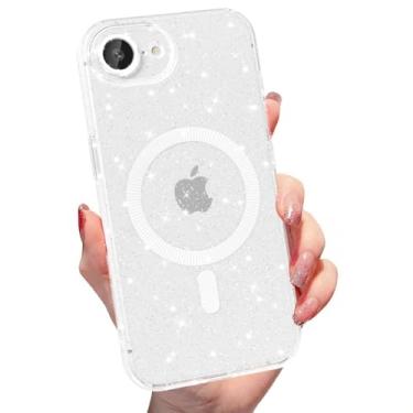 Imagem de MINSCOSE Capa magnética para iPhone 16E compatível com Magsafe, linda capa feminina brilhante brilhante brilhante super vibrante com proteção de câmera fina para mulheres e meninas - transparente