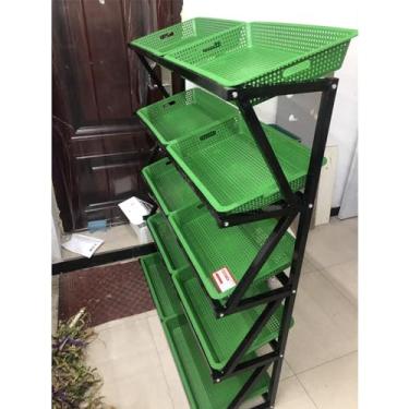 Imagem de Prateleira de vegetais de supermercado comercial de 5 camadas, grande expositor de lanche com 10 cestas para lojas de conveniência de varejo, ideal para organização de batatas fritas, frutas e legumes