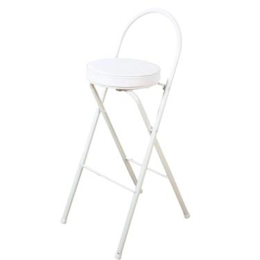 Imagem de Cadeira alta dobrável com assento acolchoado - Banco de bar dobrável para café da manhã, banqueta redonda portátil com encosto, banco dobrável interno/externo para adultos - Cadeira alta compacta e