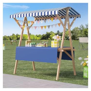 Imagem de Carrinho de comida de madeira portátil dobrável - Suporte de exibição de mercado para eventos ao ar livre, carrinho de mão para vendedores ambulantes, design elegante e resistente (150 x 60 x 200 cm)