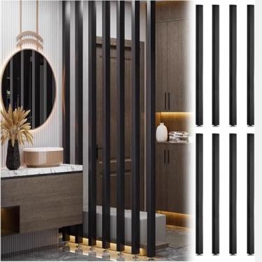 Imagem de Divisória de sala de madeira preta moderna de luxo 8 peças, divisórias de parede do chão ao teto, decoração oca de bar vertical para sala de estar, painéis de 150 cm/59 pol. / 4,92 pés