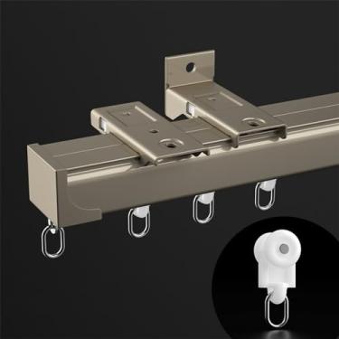 Imagem de Sistema de trilho de cortina resistente - Varões divisórias de sala de alumínio com dobra de canto de 90 graus para cortinas de chuveiro em forma de L/U, suporte de teto ou parede, marrom-A, 360 cm (3