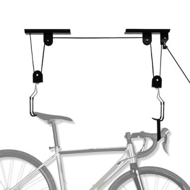 Imagem de Elevador de bicicleta para garagem, teto, suporte de bicicleta para escada de bicicleta, snowboard comporta até 50 kg, capacidade para teto de 3 a 40 metros (1, preto)