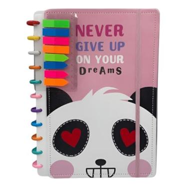 Imagem de Caderno Inteligente grande com 11 discos, 80 folhas A4 pautadas, capa dura com cores variadas + kit com 12 discos tamanho grande para troca (rosa panda)