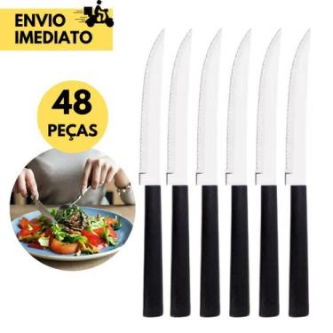 Imagem de Kit 36 Facas de Churrasco com Cabo Preto de Serrinha Inox Faca de Mesa