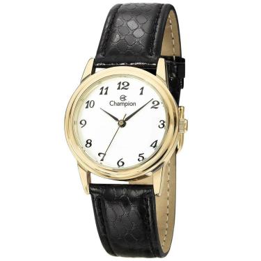 Imagem de Relógio Champion Feminino Dourado Couro Preto Cn28008b