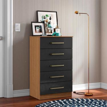 Imagem de Cômoda Para Quarto Com 5 Gavetas 61cm Ingrid A09 - D'rossi Atacama E Grafite