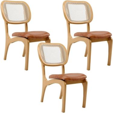 Imagem de Kit 3 Cadeiras Para Sala De Jantar Estofada E Tela Mariah L02 Couríssimo Camel