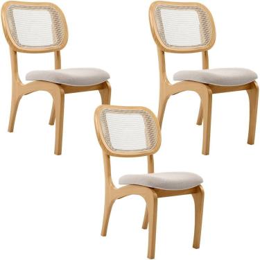 Imagem de Kit 3 Cadeiras Para Sala De Jantar Estofada E Tela Mariah L02 Bouclê Creme