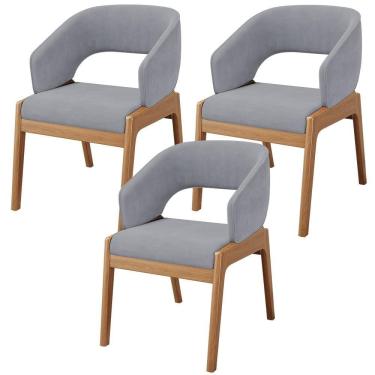 Imagem de Kit 03 Cadeiras De Jantar E Estar Living Estofada Lince L02 Suede Cinza