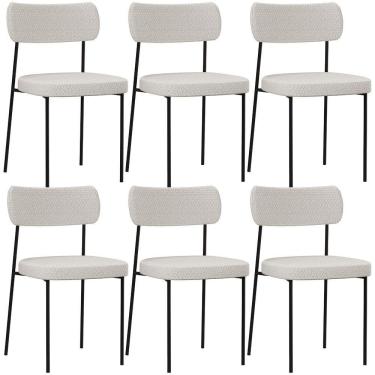 Imagem de Kit 06 Cadeiras Estofadas Para Sala De Jantar Melina L02 Bouclê Cru - Lyam Decor