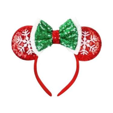 Imagem de Tiara De Natal Feminina Com Orelhas Do Mickey Mouse, Laço De Fita E De