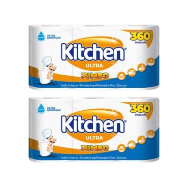 Imagem de Kit Papel Toalha Folha Dupla Jumbo Kitchen - 2 Unidades de 3 Rolos 360
