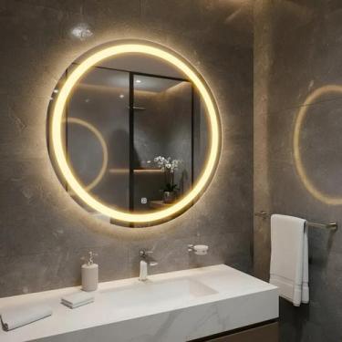 Imagem de Espelho Redondo 80cm 3 Tons Led luxo Decorativo botão Touch espelho 80