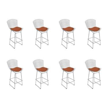 Imagem de Kit 8 Banquetas Bistrô Bertoia Cromada D70 Com Assento Sintético Cobre