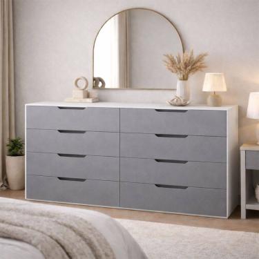 Imagem de Cômoda Madri 8 Gavetas Cinza/Branco - Politorno