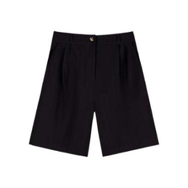 Imagem de Shorts De Cintura Alta Riscas De Giz Em Tecido Alfaiataria-Feminino