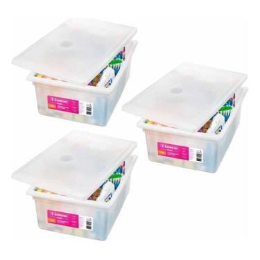 Imagem de 3 Organizador Plastico 20L Branco Multiuso Com Tampa Sanremo