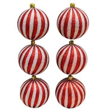 Imagem de Kit 6 Bolas de Natal Vermelha e Branca com Brilho 15cm DRM2132 - COML 