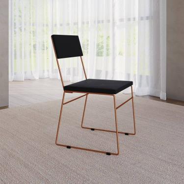 Imagem de Cadeira de Jantar Málaga Estofada Base Cobre Veludo para Sala de Jantar Cozinha Mesa - Cobre/preto