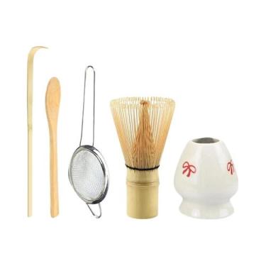 Imagem de Conjunto De Chá De Bambu 4/5 Peças: Batedor De Matcha, Colher, Peneira