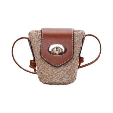 Imagem de Bolsa Transversal Mini De Palha Trançada Feminina Para Viagem, Férias 
