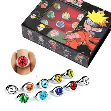 Imagem de Anel Naruto Akatsuki Itachi Sasuke Gaara Ajustavel Caixa Com 10 Un