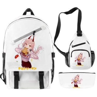 Imagem de Conjunto de mochilas, motosserras escolares de anime para crianças, 3 