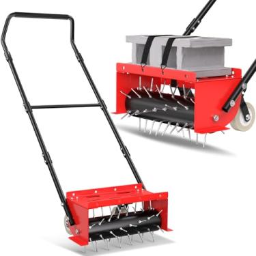Imagem de VASALAID Aerador de gramado com rolamento, aerador de grama pré-anexado, aerador manual de rolo com rodas para gramados, jardim e grama de quintal