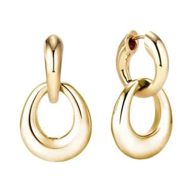 Imagem de Brincos De Argola Dupla Banhados a Ouro, Estilo Exagerado E Moderno, J