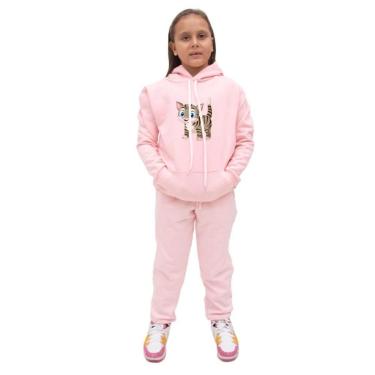 Imagem de Conjunto Abrigo Infantil Blusa Estampa Gato Com Calça Comprida de Frio Confortavel Teci...