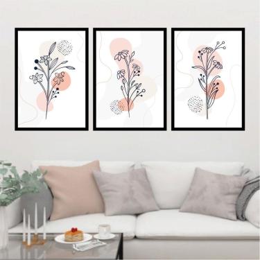 Imagem de Kit 3 Quadros Decorativos Flores Abstrato