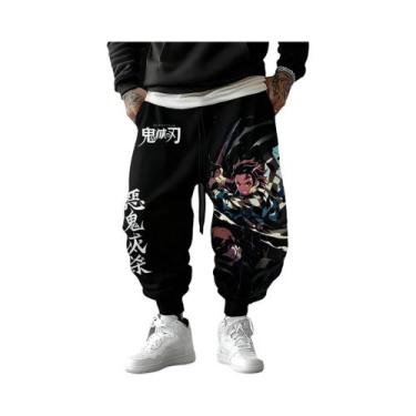 Imagem de Calças De Moletom Masculinas Demon Slayer Com Estampa De Anime Japonês