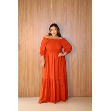 Imagem de Vestido Longo Plus Size Rodado Manga Princesa 3/4 Com Elástico Ajustáv