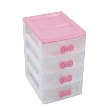 Imagem de WQURC Adorável organizador de mesa para meninas com quatro gavetas, linda caixa de armazenamento para armário, organizador de artigos de banheiro de quarto de plástico, caixa de armazenamento