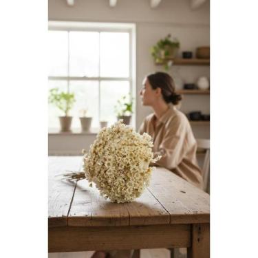 Imagem de Arranjo Flores Secas Naturais Brancas Decoração Artesanal - Congratula