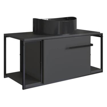 Imagem de Gabinete Suspenso Para Banheiro 80cm P1019 Grafite com Cuba Berlin Pre